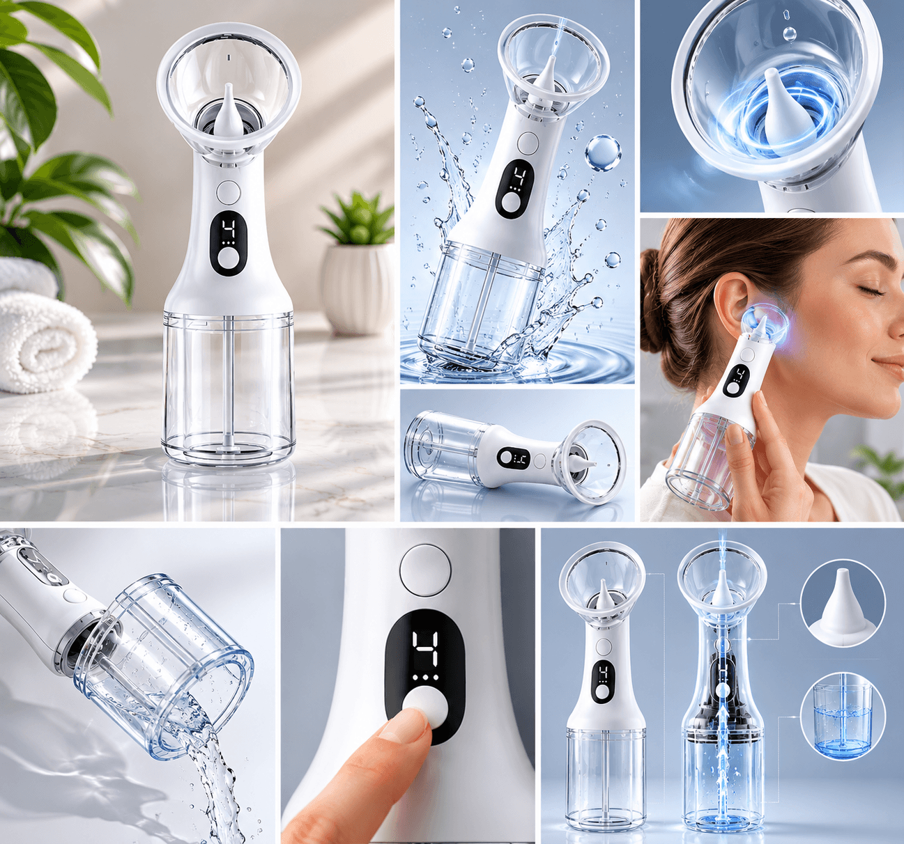 Démo du jet d'eau et utilisation sur l'oreille